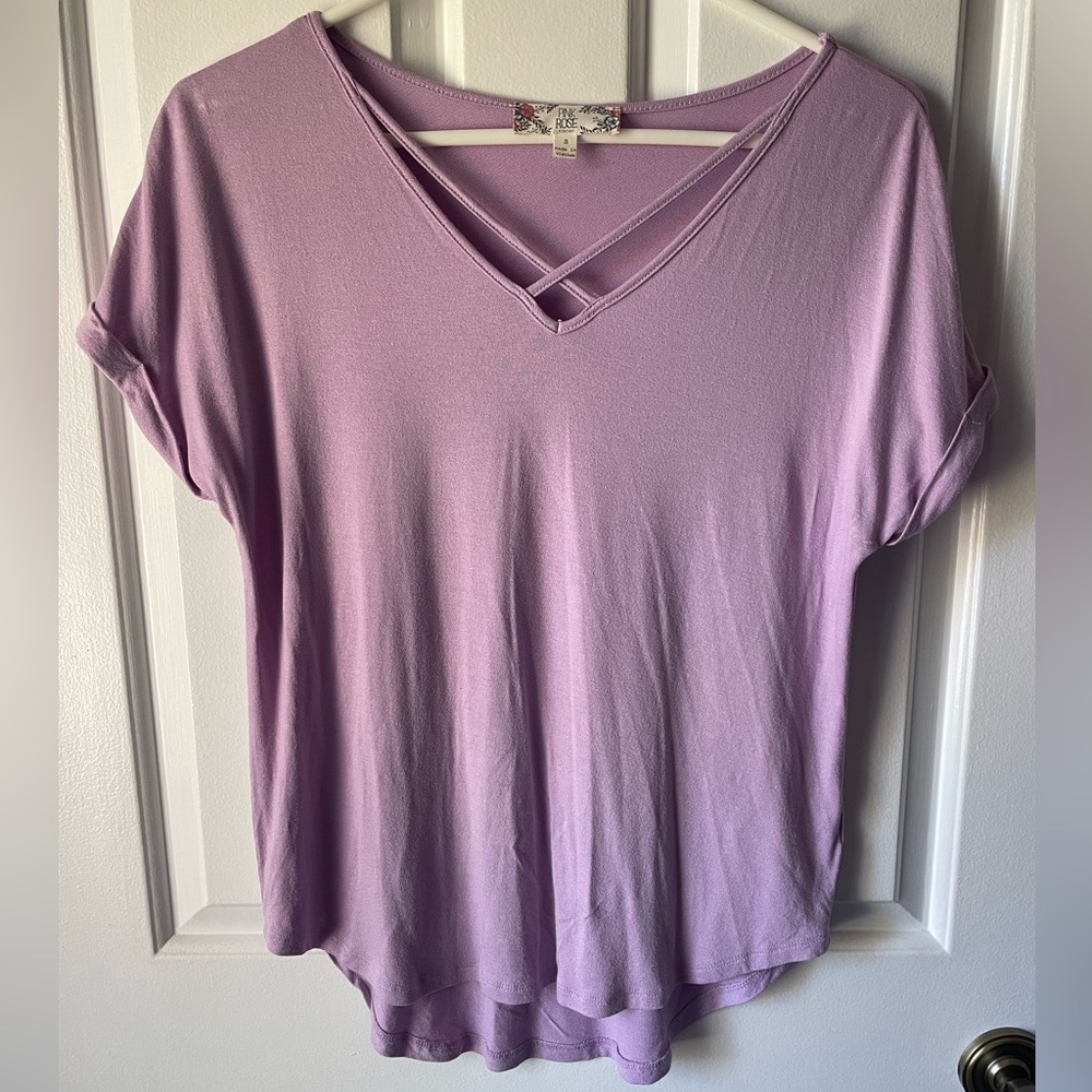 Pink Rose Women’s Casual Short Sleeve Shirt Size Small Color Purple